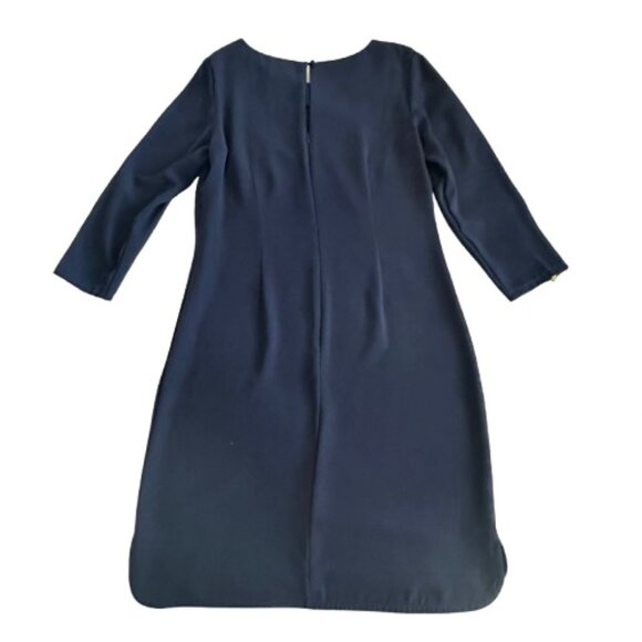 Laundry By Shelli Segal Women's 6 Navy Blue 3/4 Sleeves Midi Crew Neck Dress - Picture 6 of 16